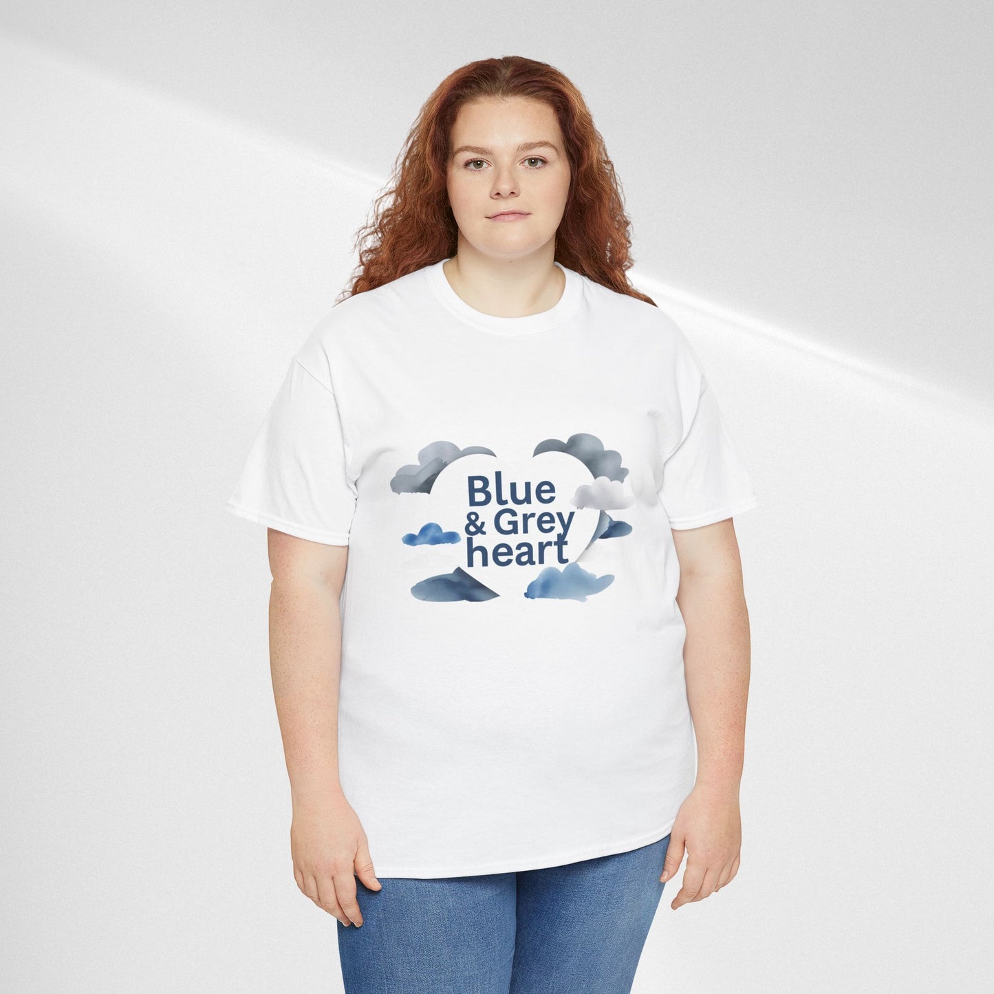 Blue & Grey Heart T-Shirt — Watercolor Cloud Heart Design