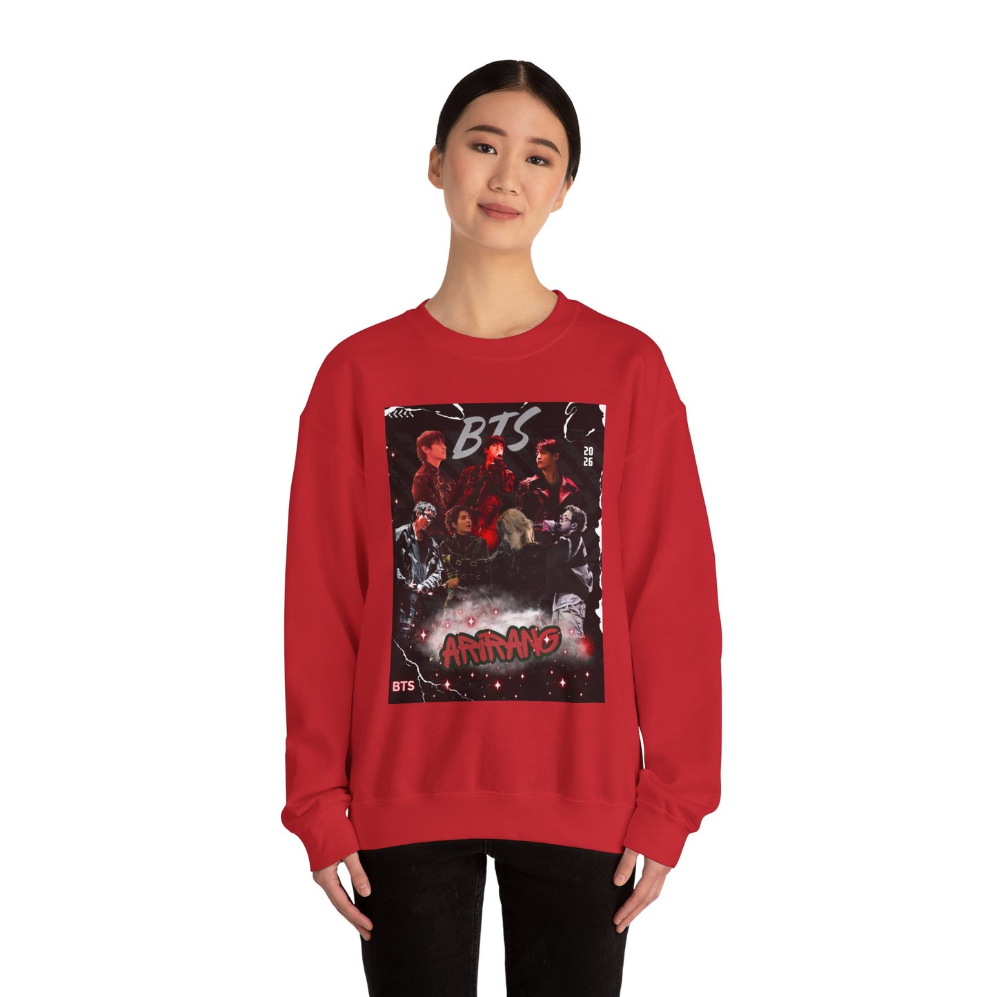 BTS Graphic Crewneck Sweatshirt – Red & Black Band Photo Design