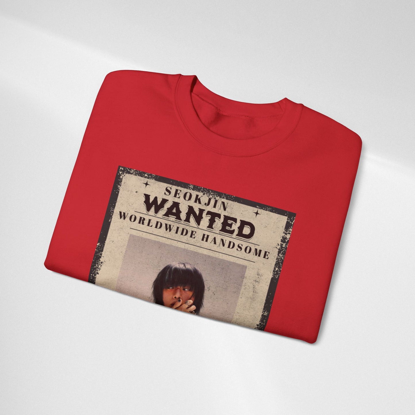 Wanted Poster Crewneck Sweatshirt — "Seokjin Wanted: Worldwide Handsome" Vintage K-pop Pullover