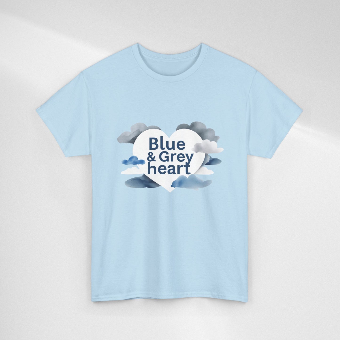 Blue & Grey Heart T-Shirt — Watercolor Cloud Heart Design