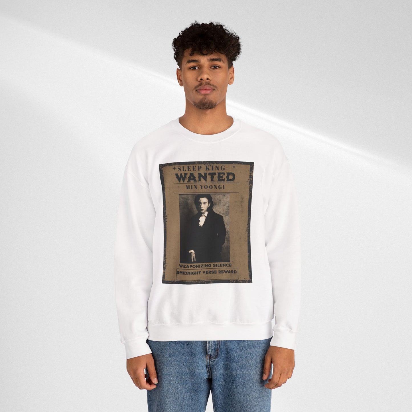 Crewneck Sweatshirt "Wanted: Min Yoongi" Vintage Poster BTS Suga Fan Apparel