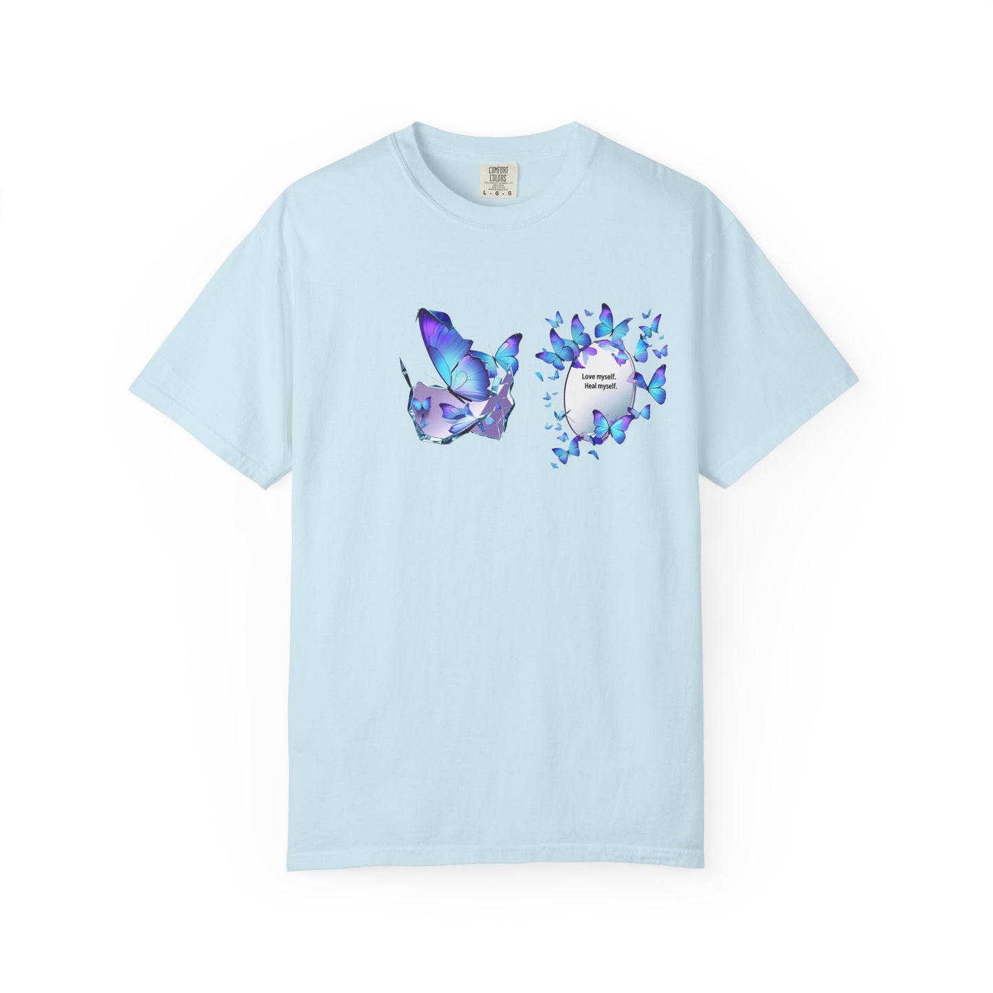 Butterfly Heart T-Shirt — Blue Watercolor Butterflies & "Everyone Deserves Love" Design
