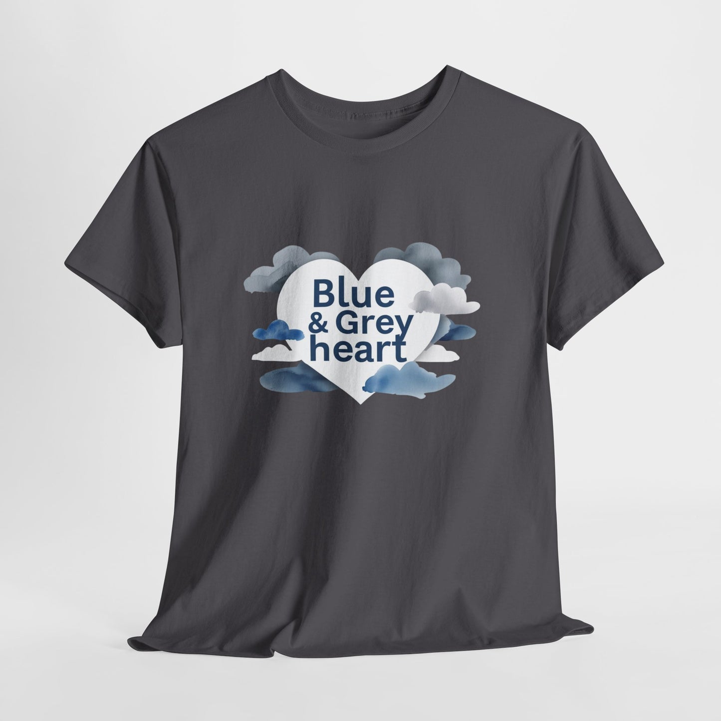 Blue & Grey Heart T-Shirt — Watercolor Cloud Heart Design