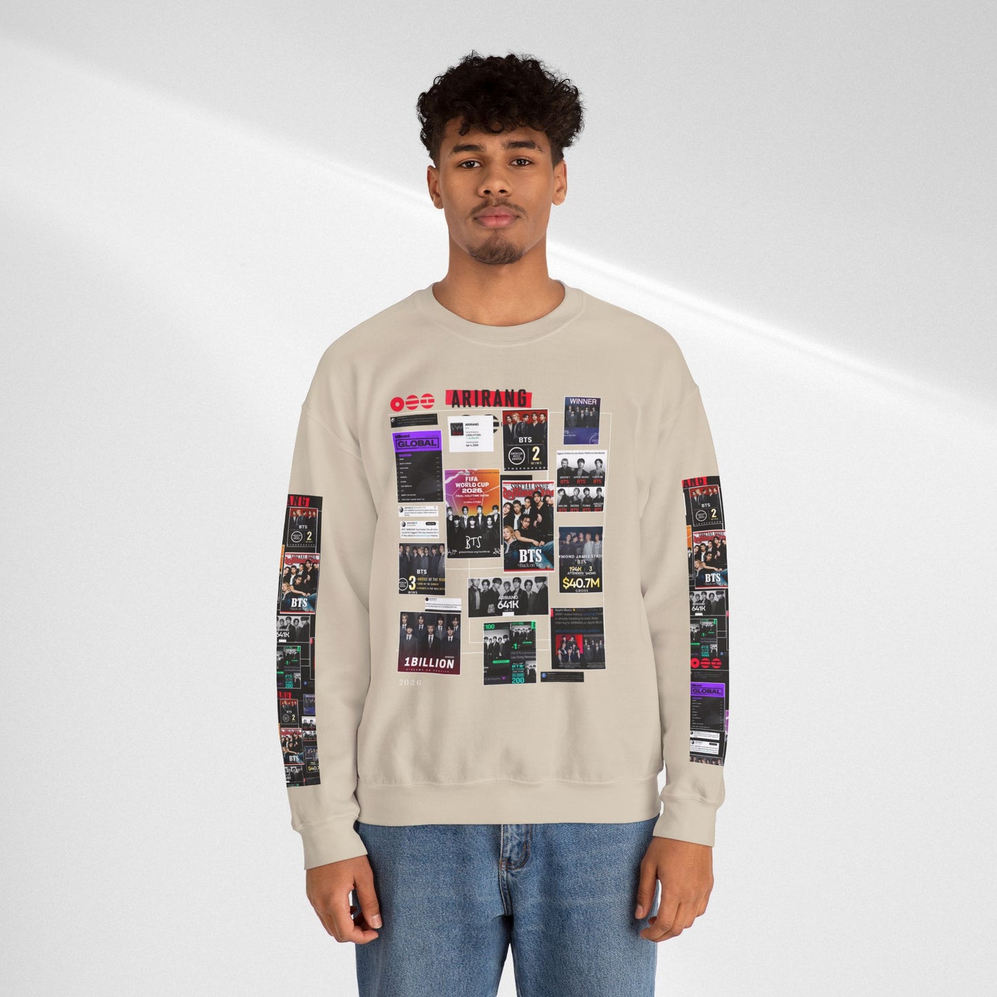 Crewneck Sweatshirt — BTS ARIRANG Collage Graphic Crewneck (Album Posters & Tour Art)