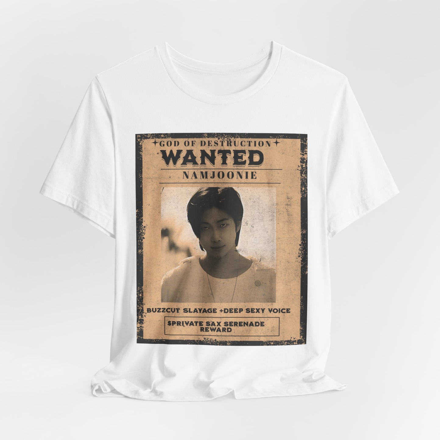 T-Shirt — Vintage 'Wanted: Namjoonie' Photo Tee (K-Pop Fan Poster Style)