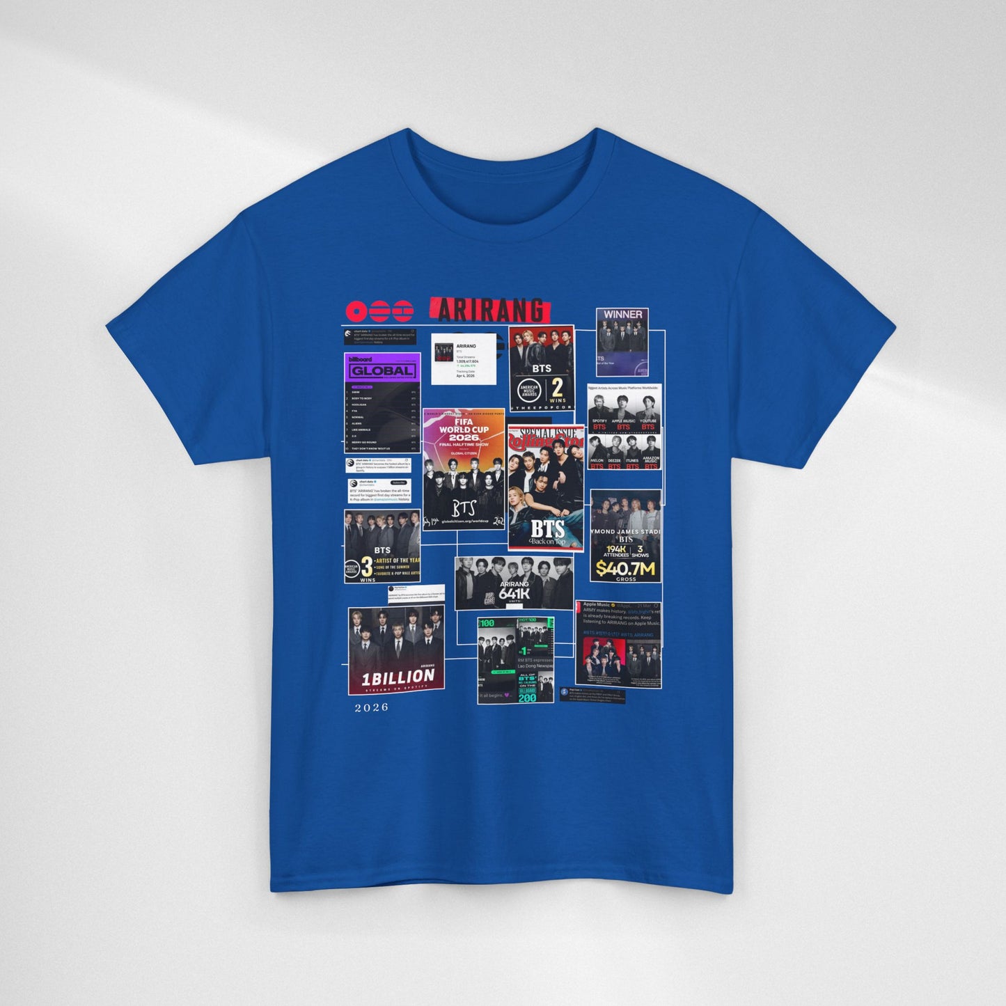 BTS ARIRANG Collage Tee — Iconic Albums & Milestones Graphic T-Shirt
