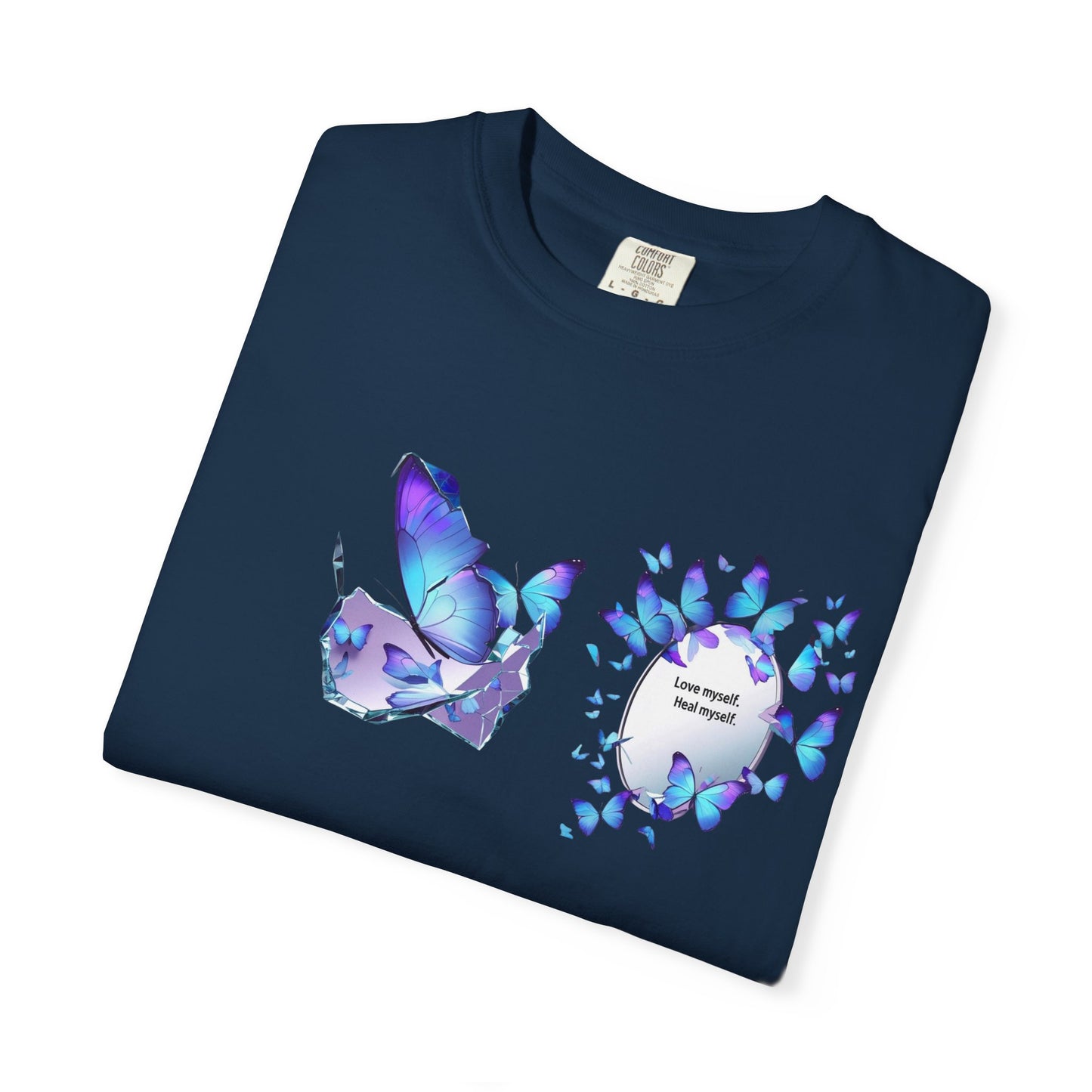 Butterfly Heart T-Shirt — Blue Watercolor Butterflies & "Everyone Deserves Love" Design