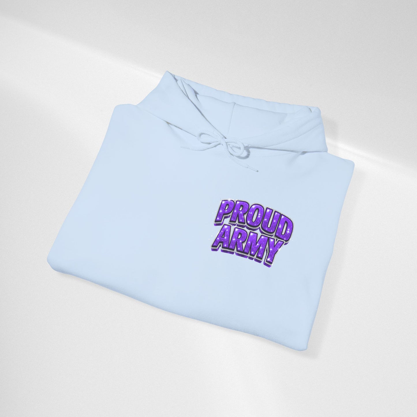 Proud Army Hoodie — Bold Purple Text Military Support Pullover