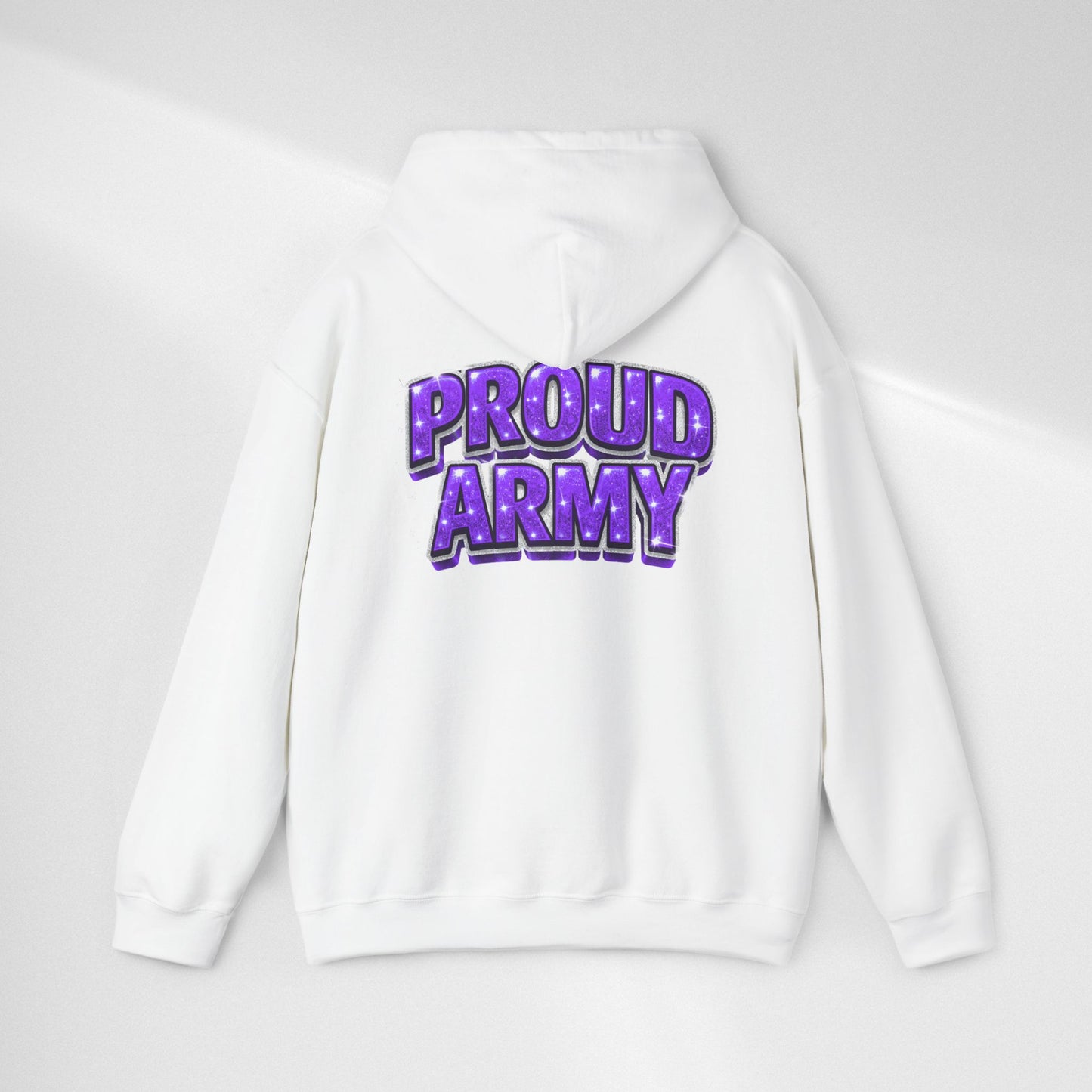 Proud Army Hoodie — Bold Purple Text Military Support Pullover