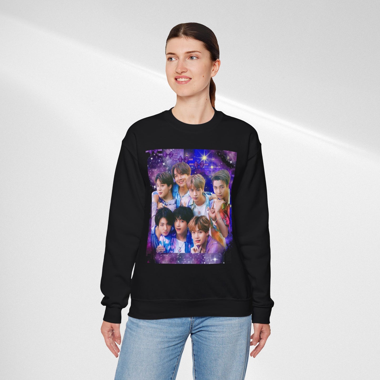 BTS Group Photo Crewneck Sweatshirt — Purple Fan Art Print