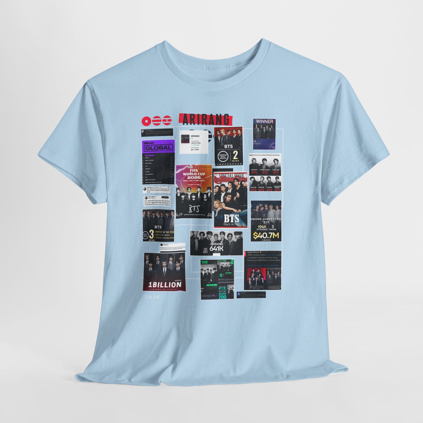 BTS ARIRANG Collage Tee — Iconic Albums & Milestones Graphic T-Shirt