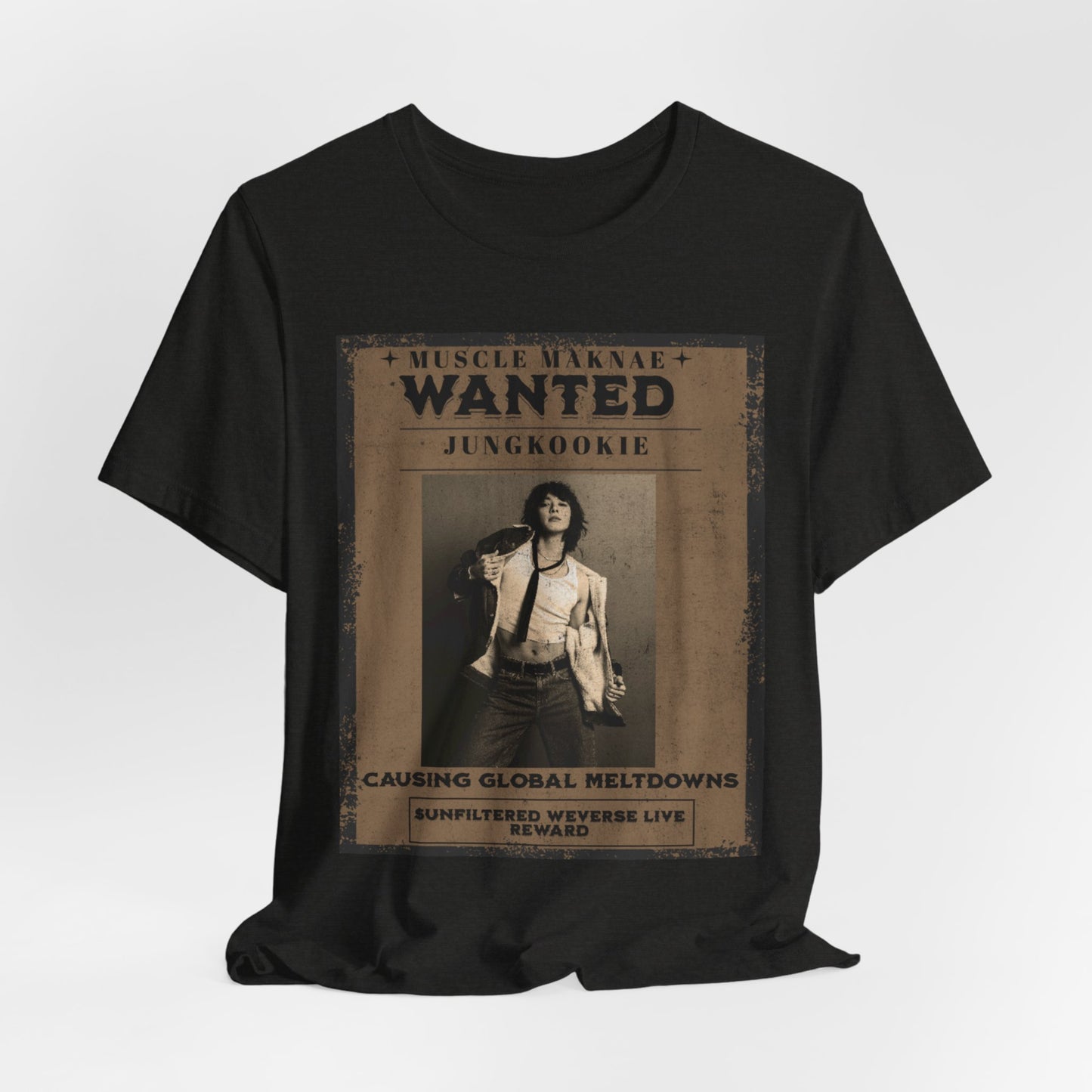 Wanted Poster Tee — 'Jungkook: Causing Global Meltdowns' Vintage K-Pop T-Shirt