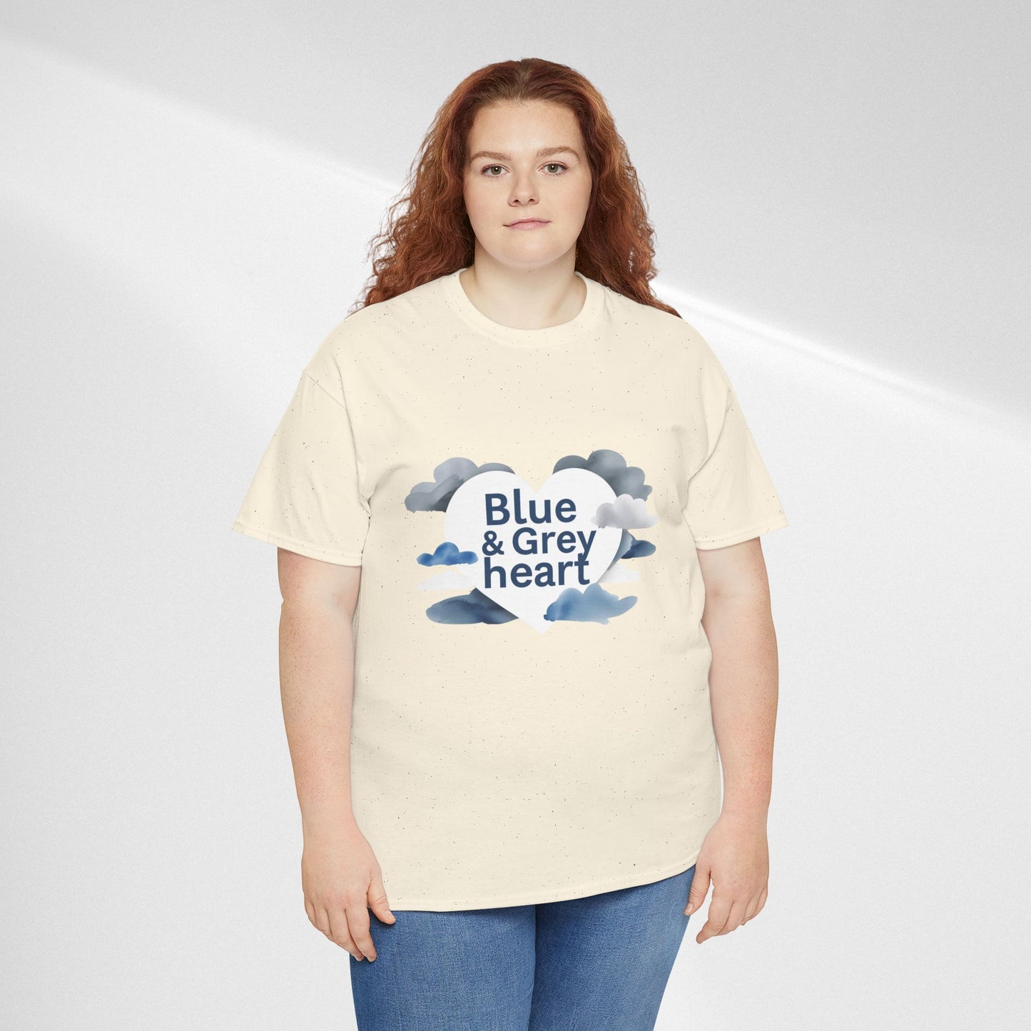 Blue & Grey Heart T-Shirt — Watercolor Cloud Heart Design