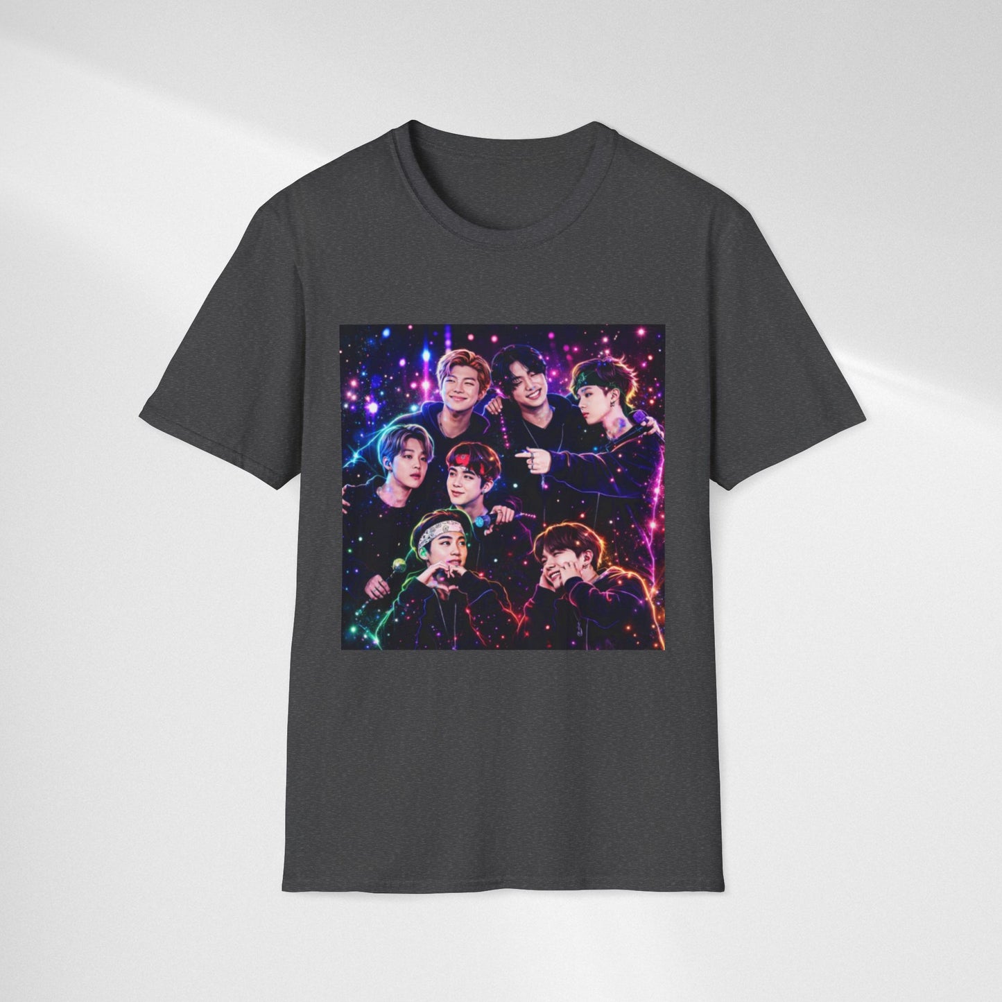 BTS K-Pop Group Photo Tee — Colorful Neon Concert Band Shirt