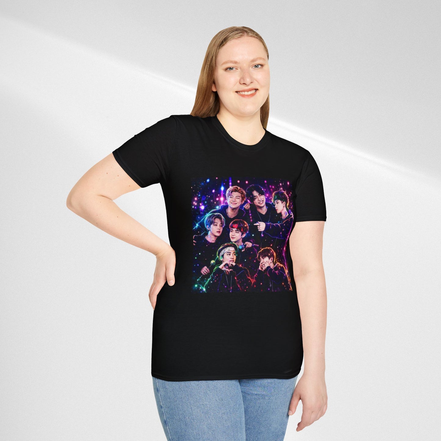 BTS K-Pop Group Photo Tee — Colorful Neon Concert Band Shirt