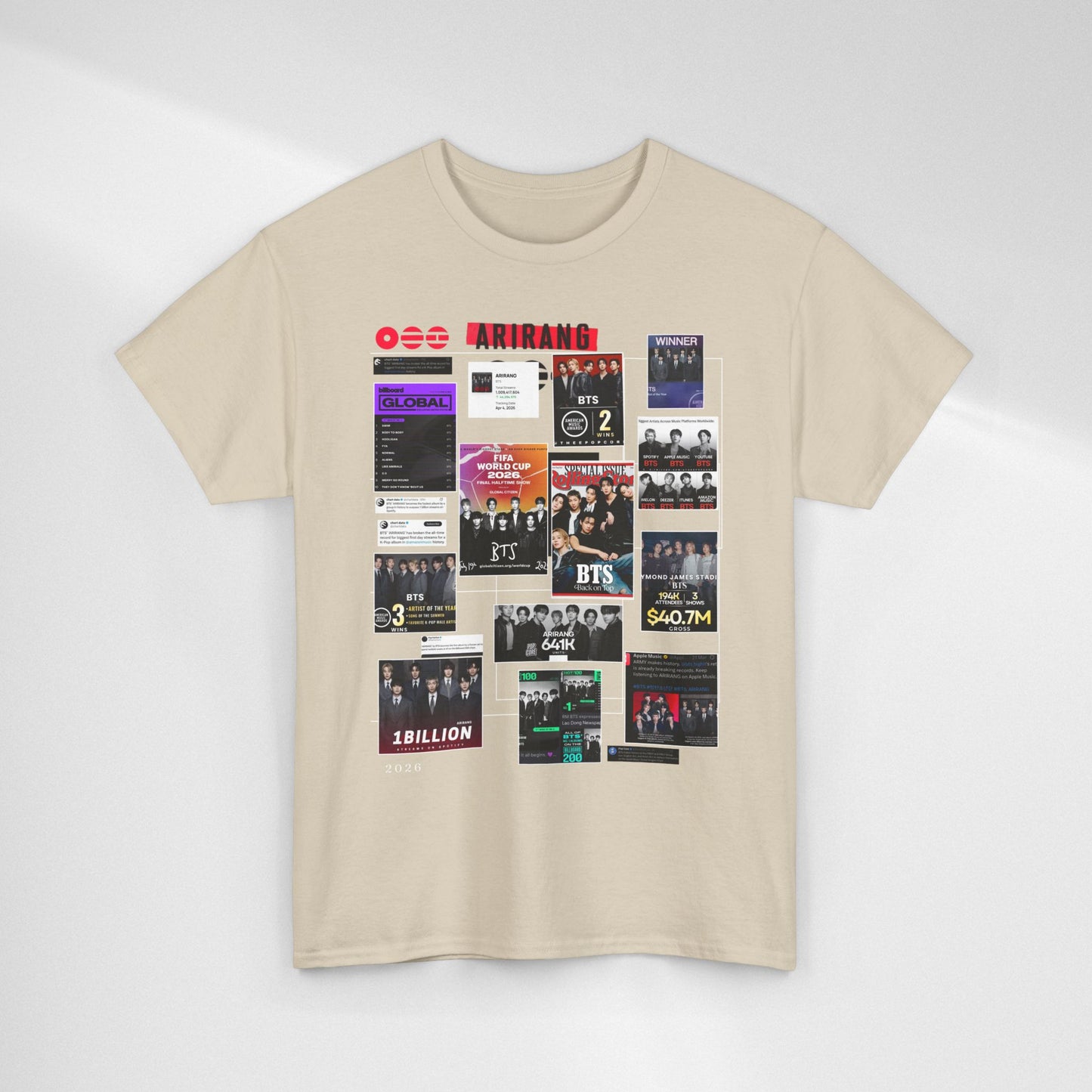 BTS ARIRANG Collage Tee — Iconic Albums & Milestones Graphic T-Shirt
