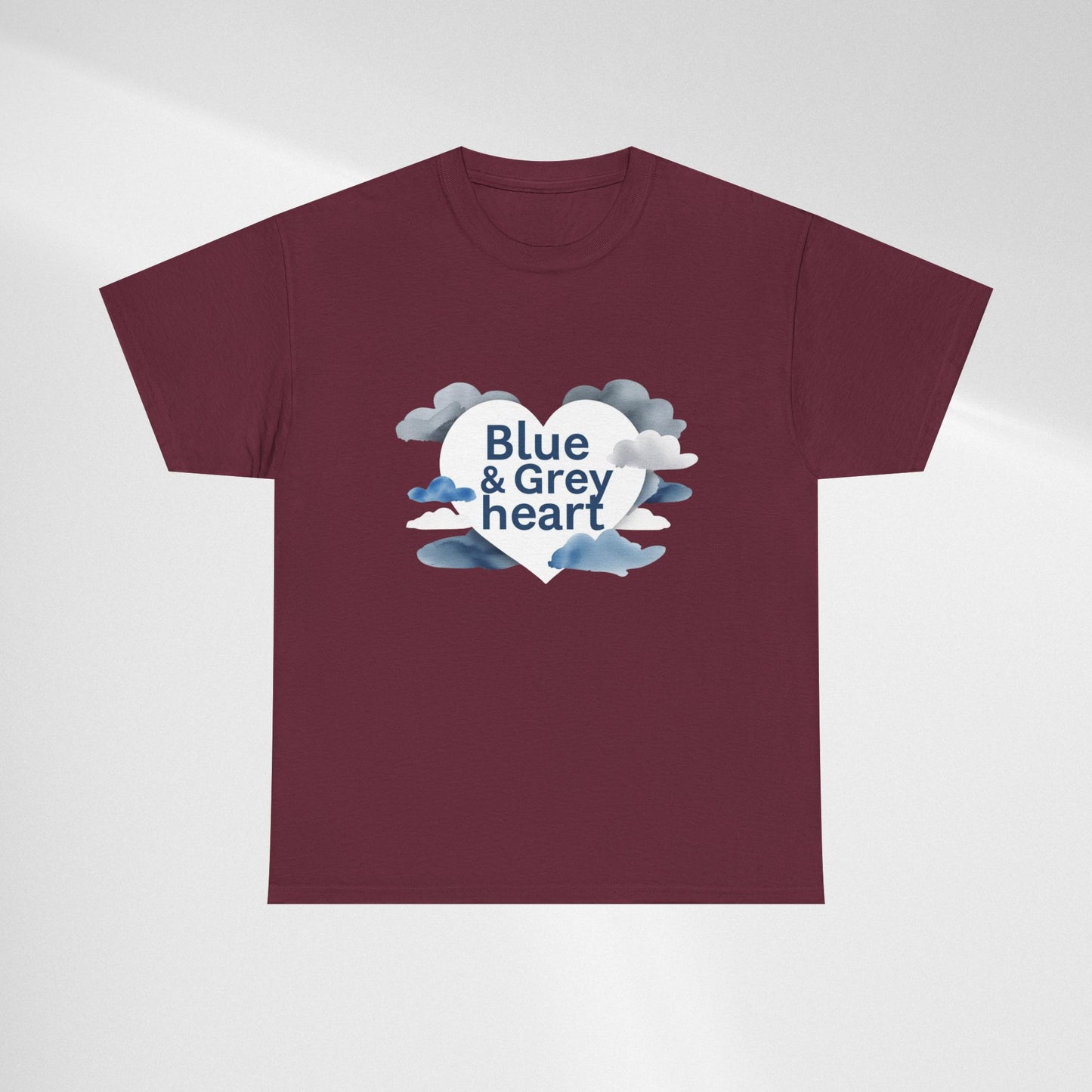 Blue & Grey Heart T-Shirt — Watercolor Cloud Heart Design