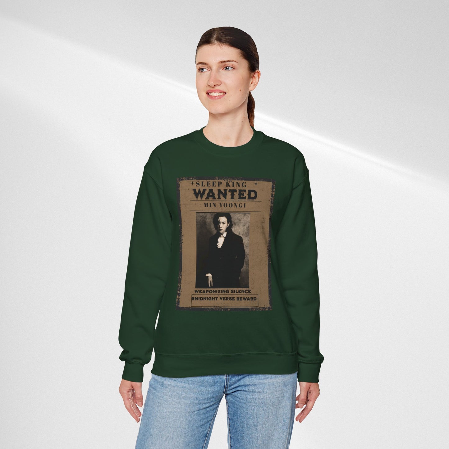 Crewneck Sweatshirt "Wanted: Min Yoongi" Vintage Poster BTS Suga Fan Apparel