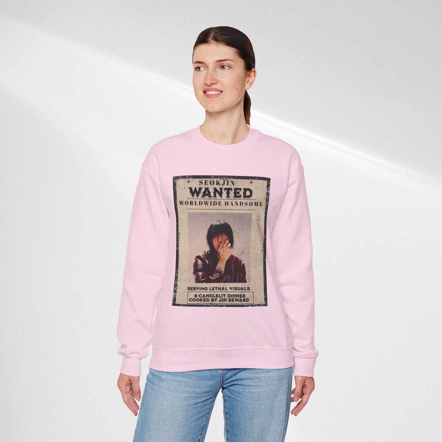 Wanted Poster Crewneck Sweatshirt — "Seokjin Wanted: Worldwide Handsome" Vintage K-pop Pullover