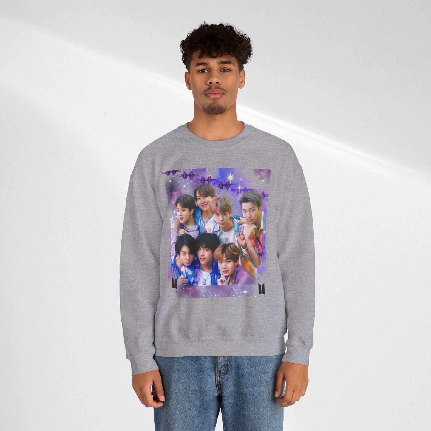 BTS Group Photo Crewneck Sweatshirt — Purple Fan Art Print
