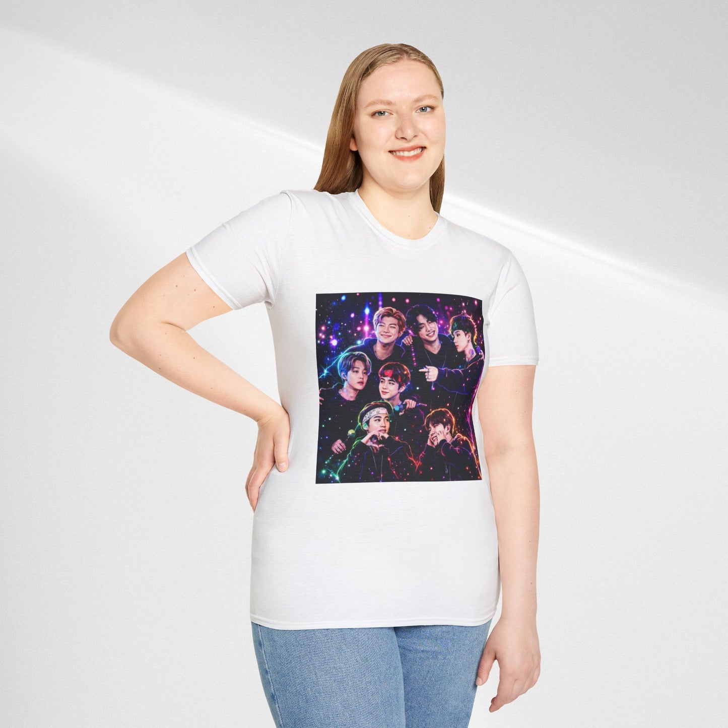BTS K-Pop Group Photo Tee — Colorful Neon Concert Band Shirt