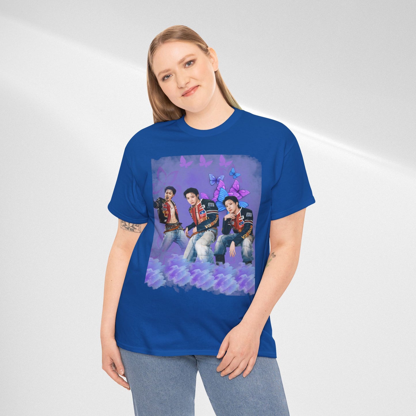 JHOPE Retro Pop Band Portrait Tee — Purple Butterfly Graphic T-Shirt