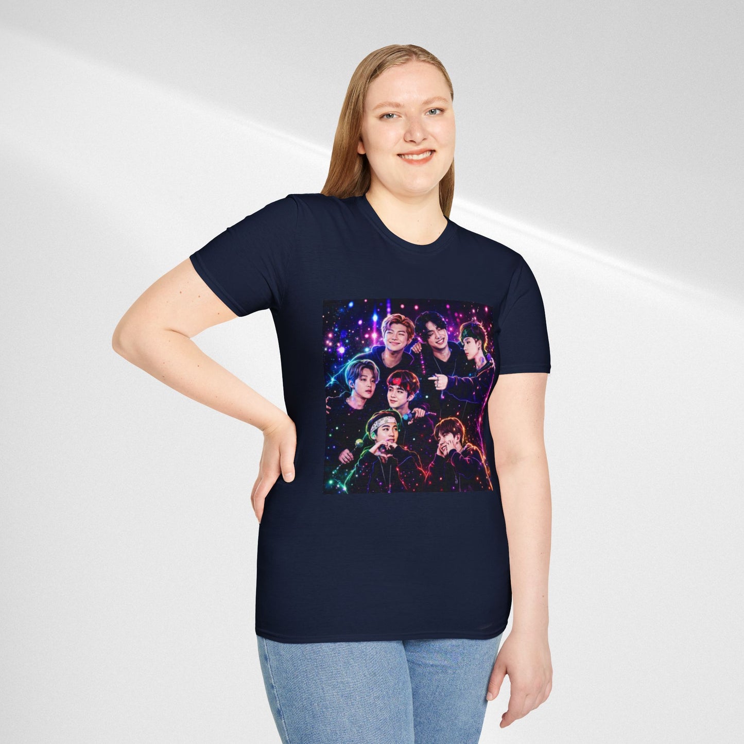 BTS K-Pop Group Photo Tee — Colorful Neon Concert Band Shirt