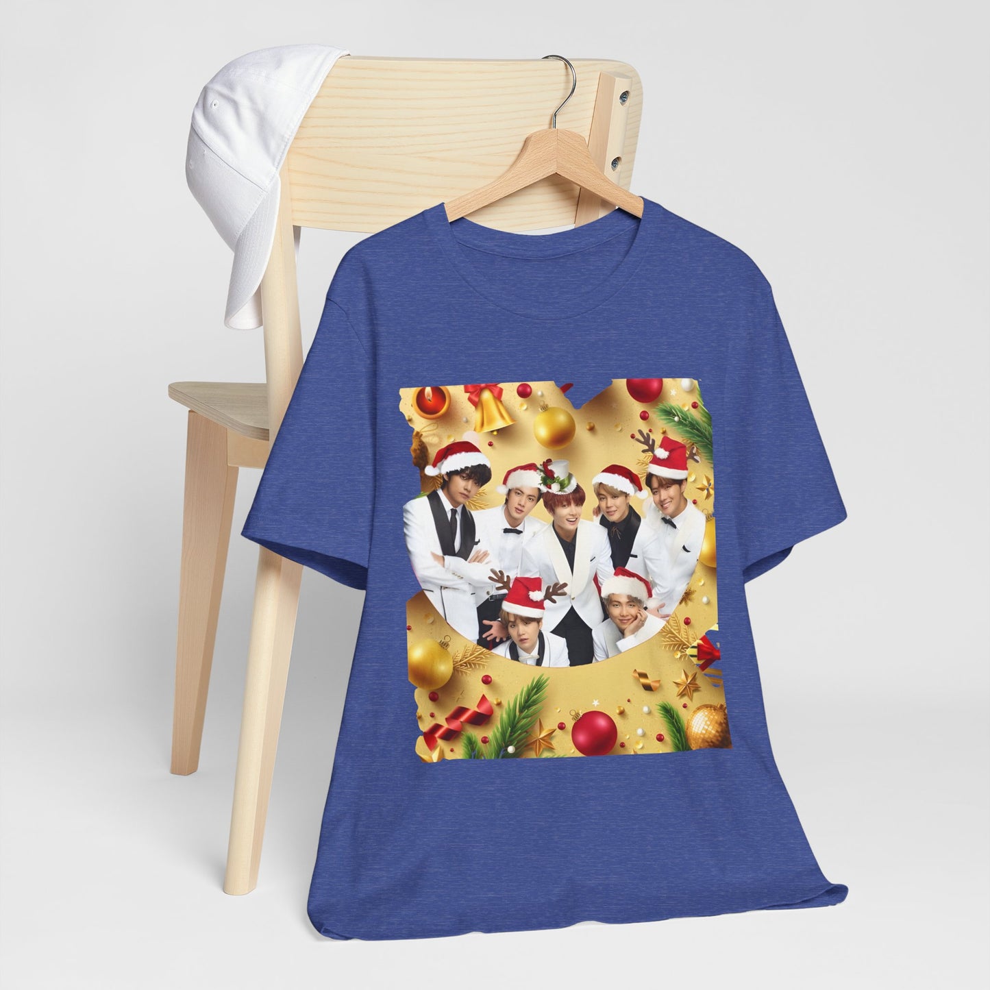 Christmas BTS Photo T‑Shirt — Holiday Santa Hat Group Design