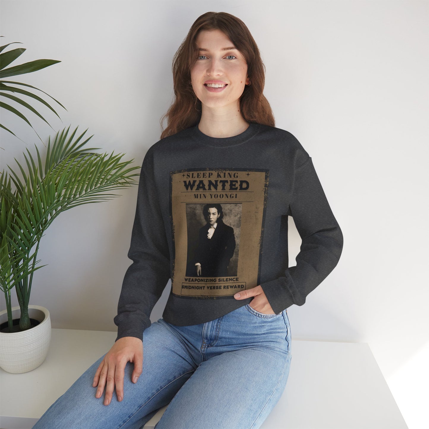 Crewneck Sweatshirt "Wanted: Min Yoongi" Vintage Poster BTS Suga Fan Apparel