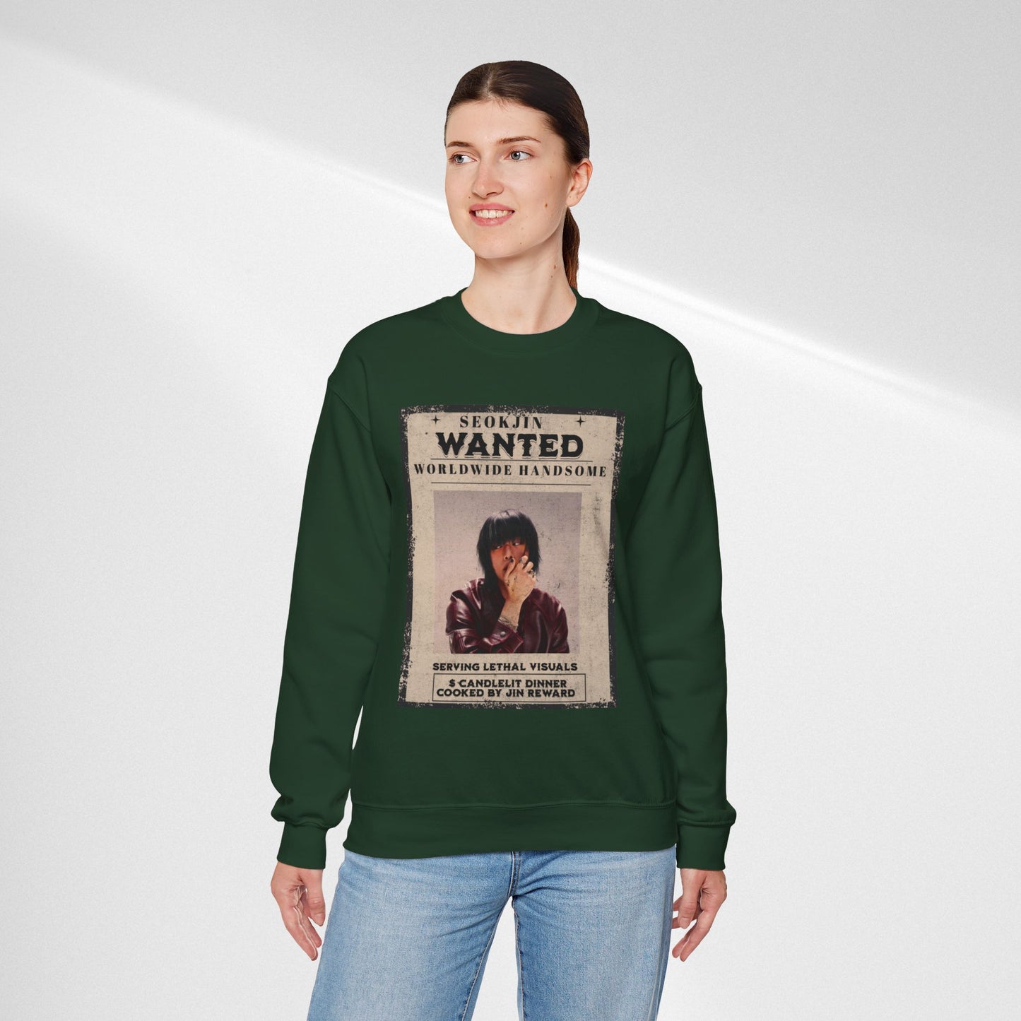 Wanted Poster Crewneck Sweatshirt — "Seokjin Wanted: Worldwide Handsome" Vintage K-pop Pullover