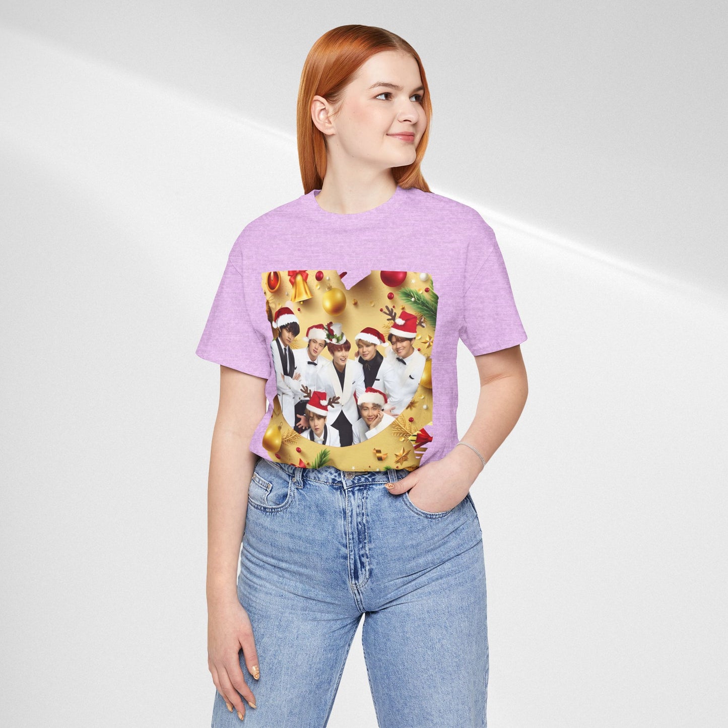 Christmas BTS Photo T‑Shirt — Holiday Santa Hat Group Design