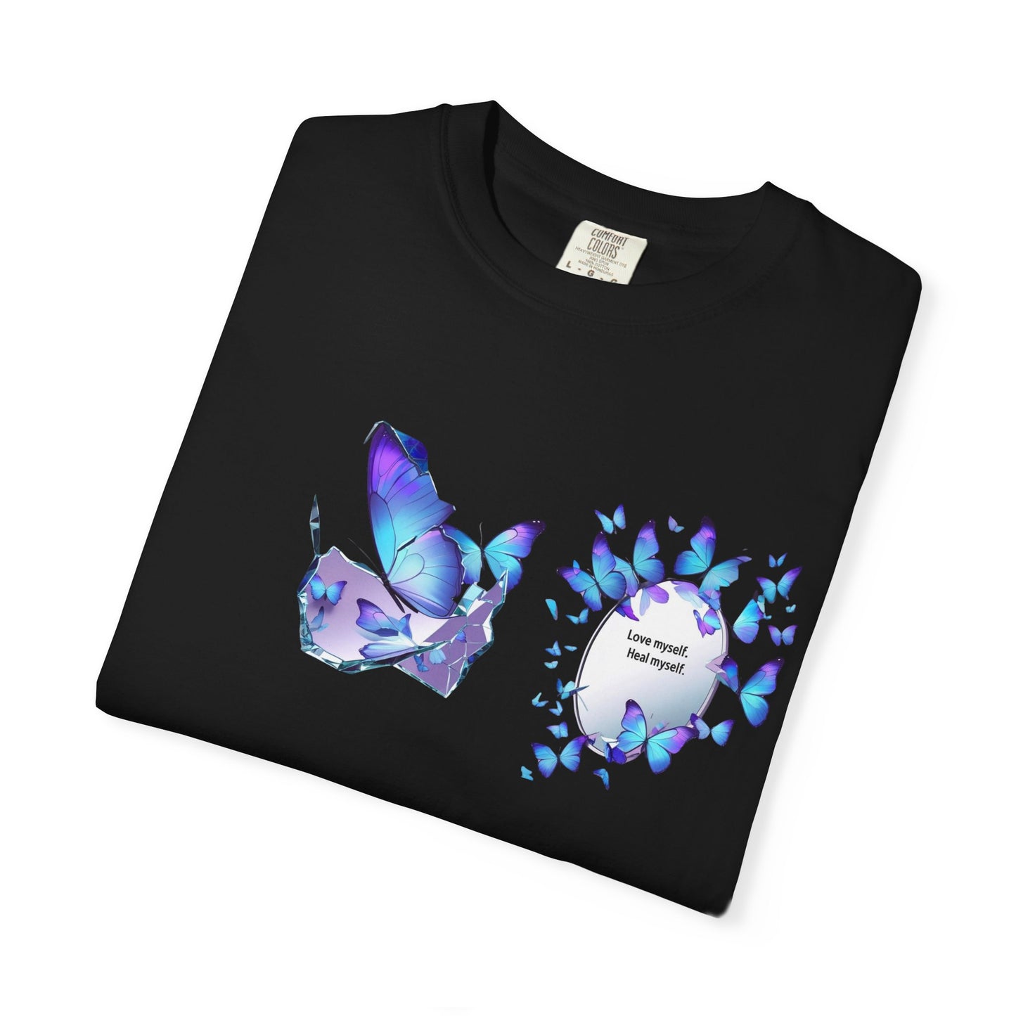 Butterfly Heart T-Shirt — Blue Watercolor Butterflies & "Everyone Deserves Love" Design