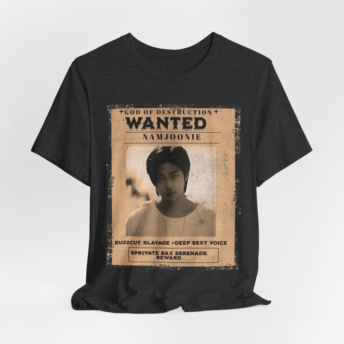 T-Shirt — Vintage 'Wanted: Namjoonie' Photo Tee (K-Pop Fan Poster Style)