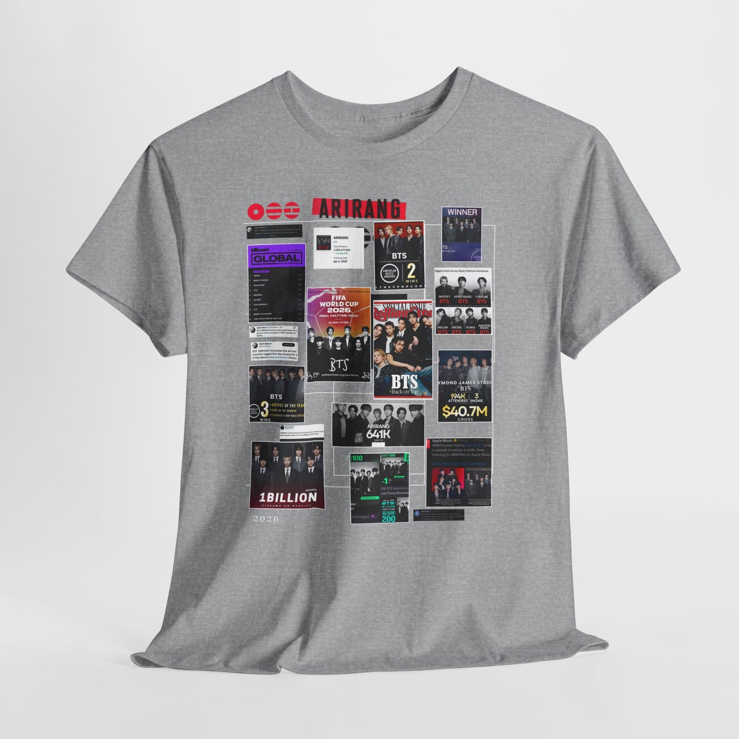 BTS ARIRANG Collage Tee — Iconic Albums & Milestones Graphic T-Shirt