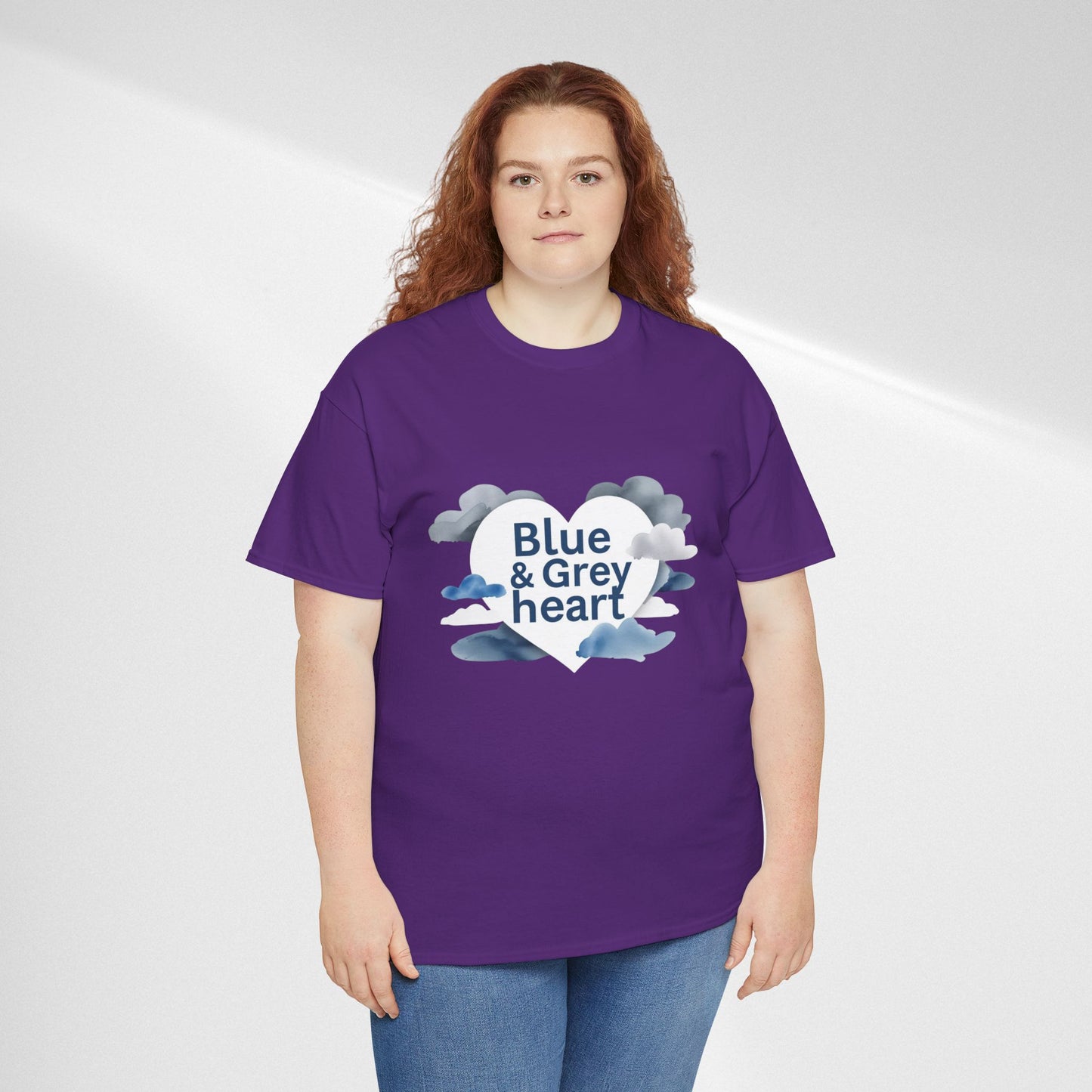 Blue & Grey Heart T-Shirt — Watercolor Cloud Heart Design