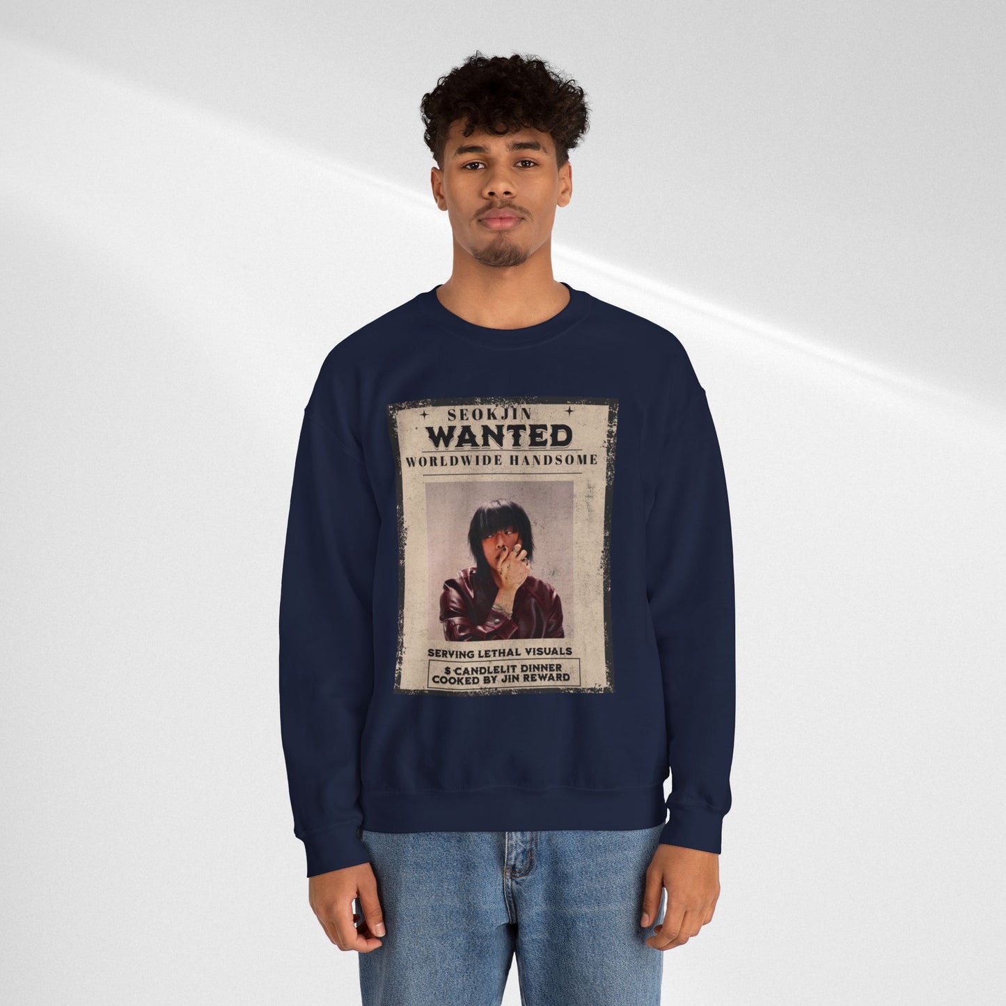 Wanted Poster Crewneck Sweatshirt — "Seokjin Wanted: Worldwide Handsome" Vintage K-pop Pullover