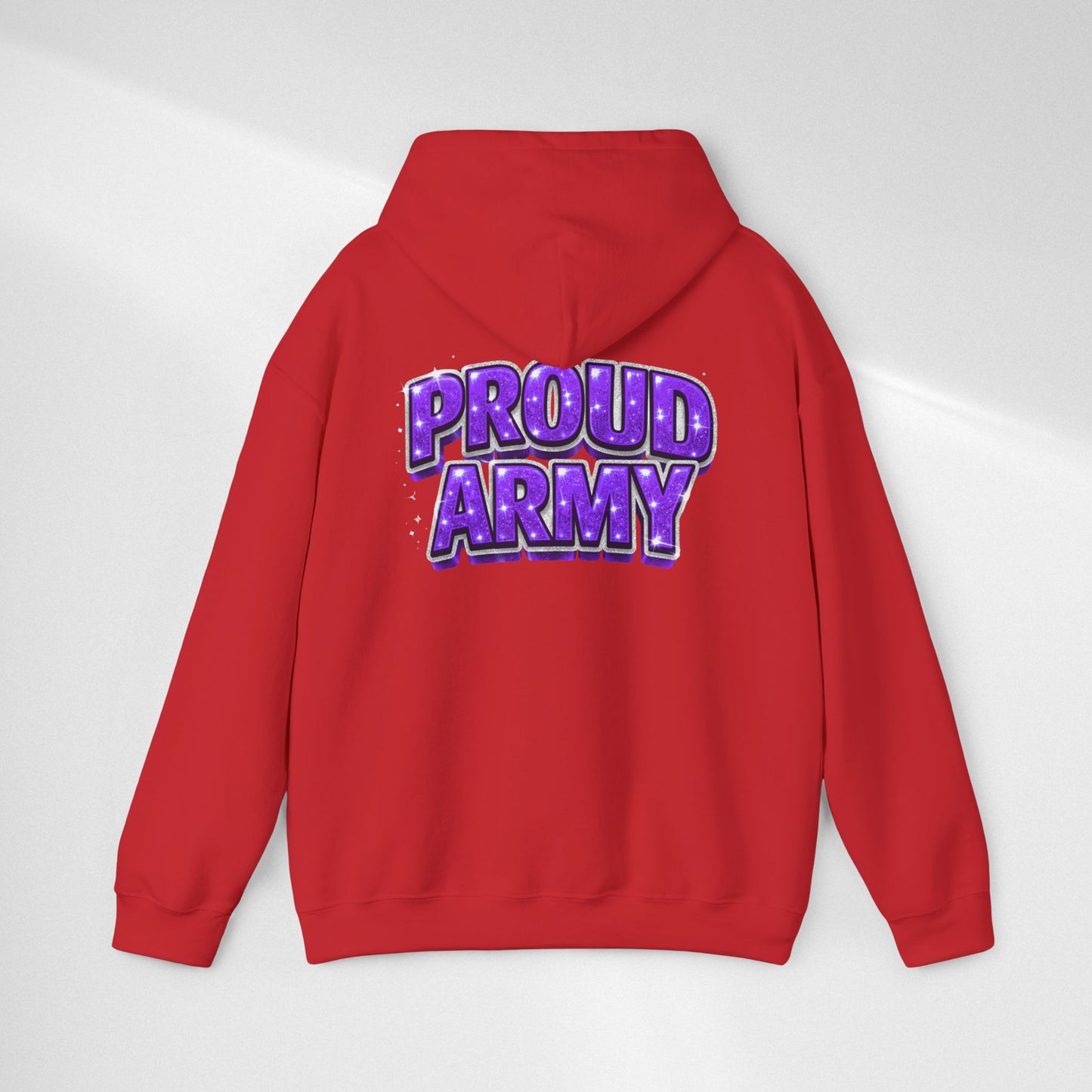 Proud Army Hoodie — Bold Purple Text Military Support Pullover