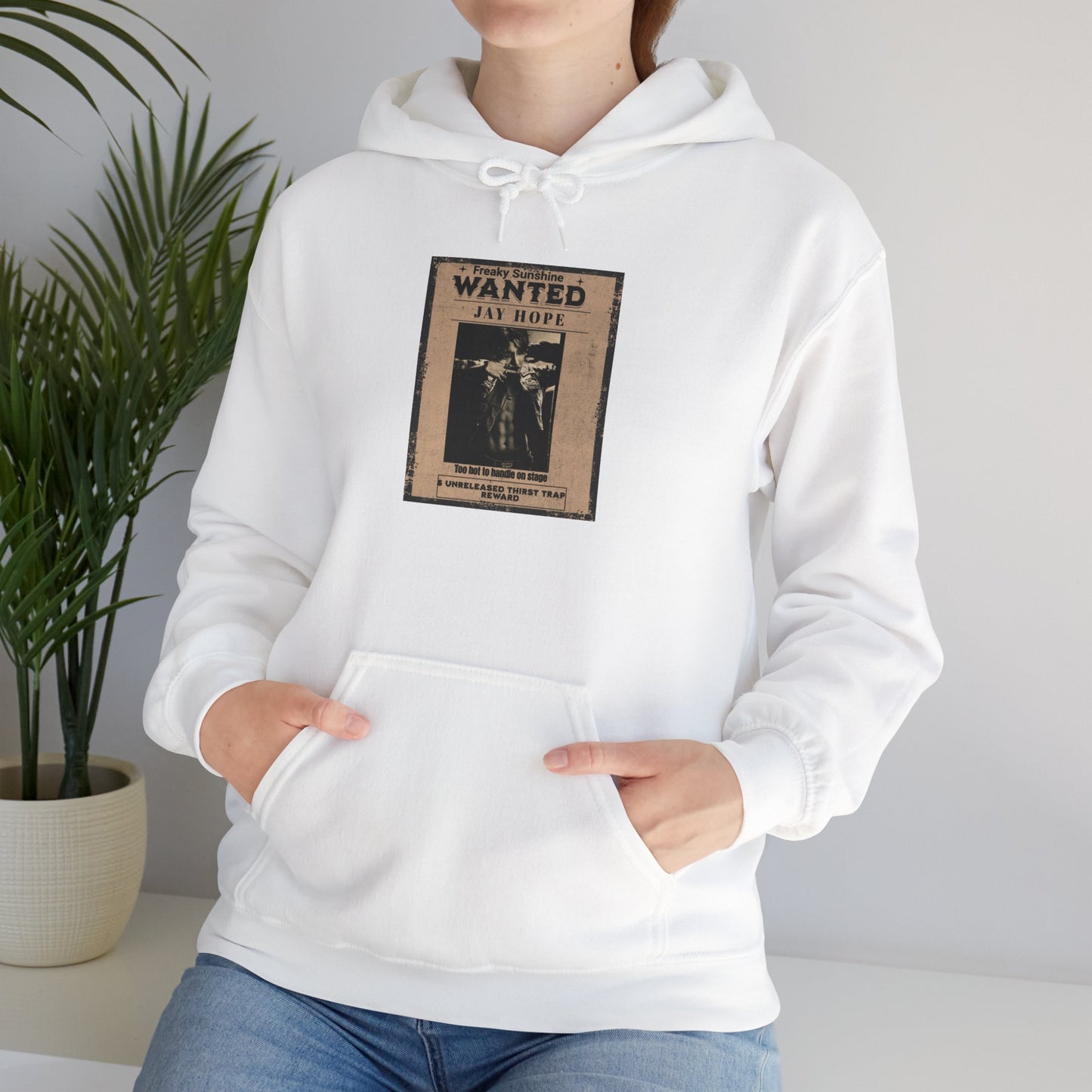 Hoodie - Vintage JHOPE 'WANTED' Poster Graphic Hooded Sweatshirt