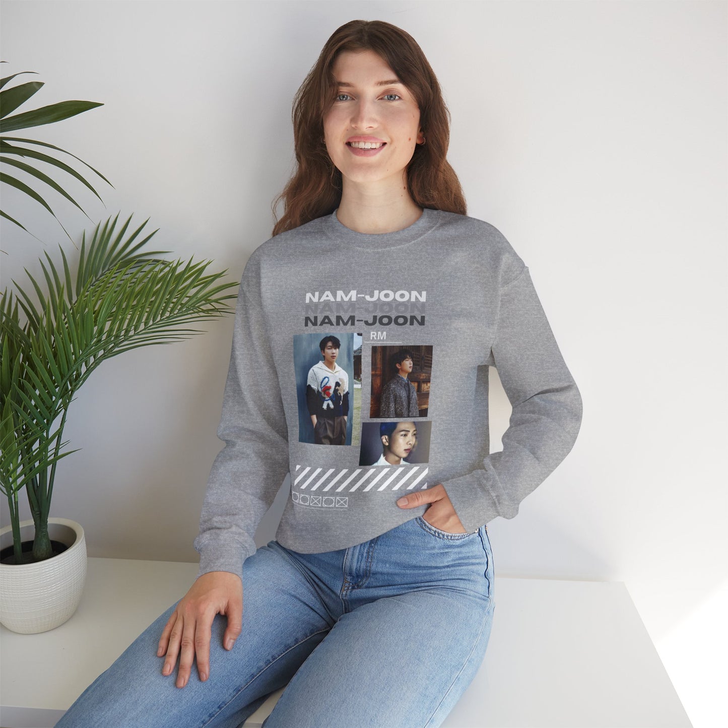 Photo Collage Crewneck Sweatshirt — "Nam-Joon" Graphic Pullover