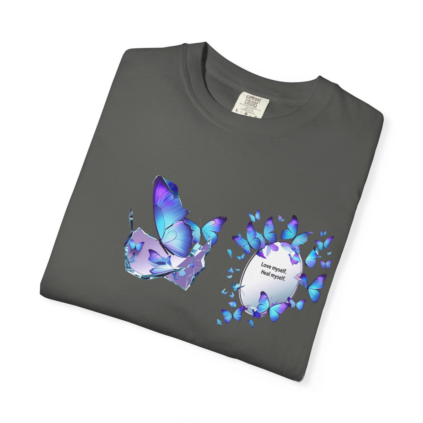 Butterfly Heart T-Shirt — Blue Watercolor Butterflies & "Everyone Deserves Love" Design