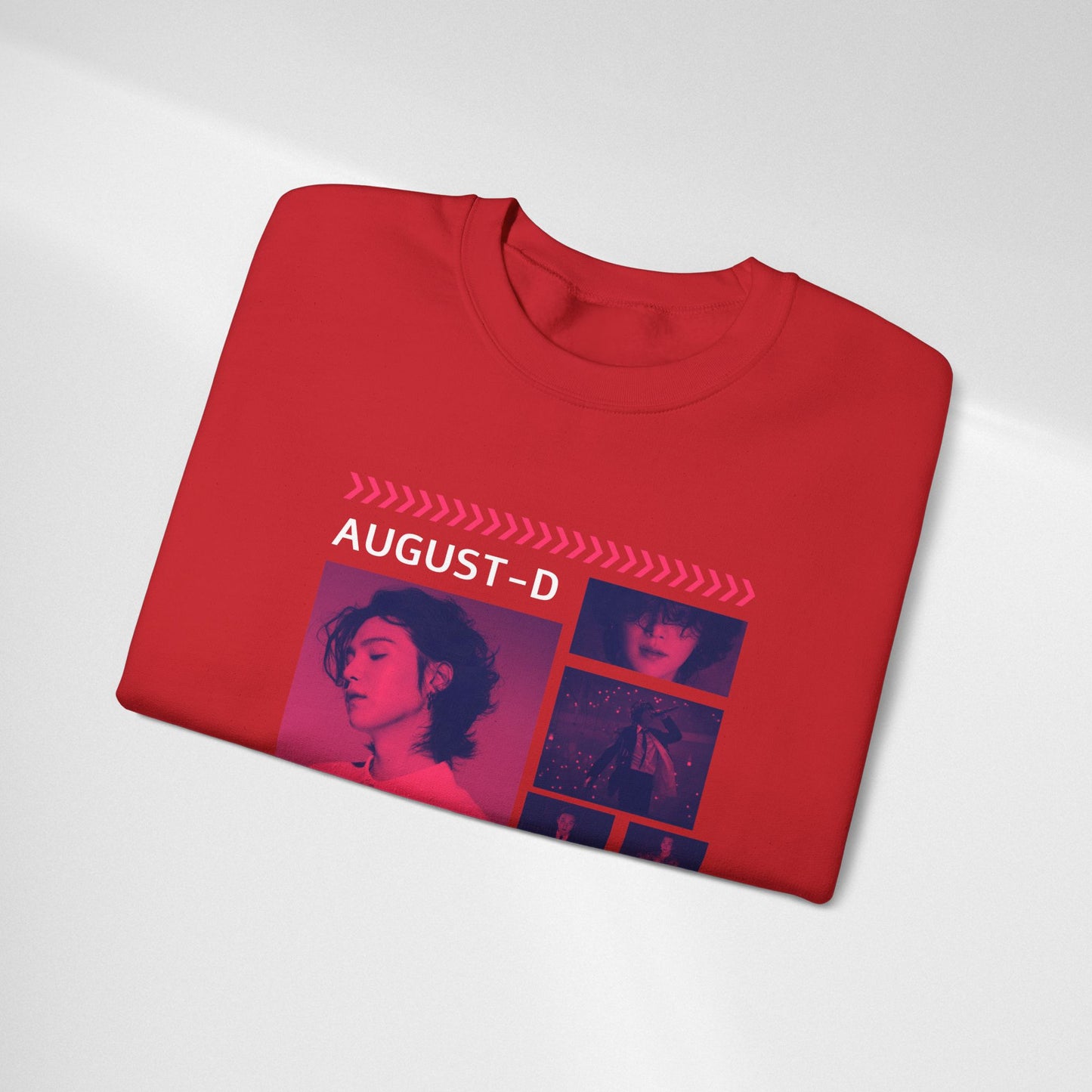 Graphic Crewneck Sweatshirt — 'MIN YOON-GI' Neon Photo Collage