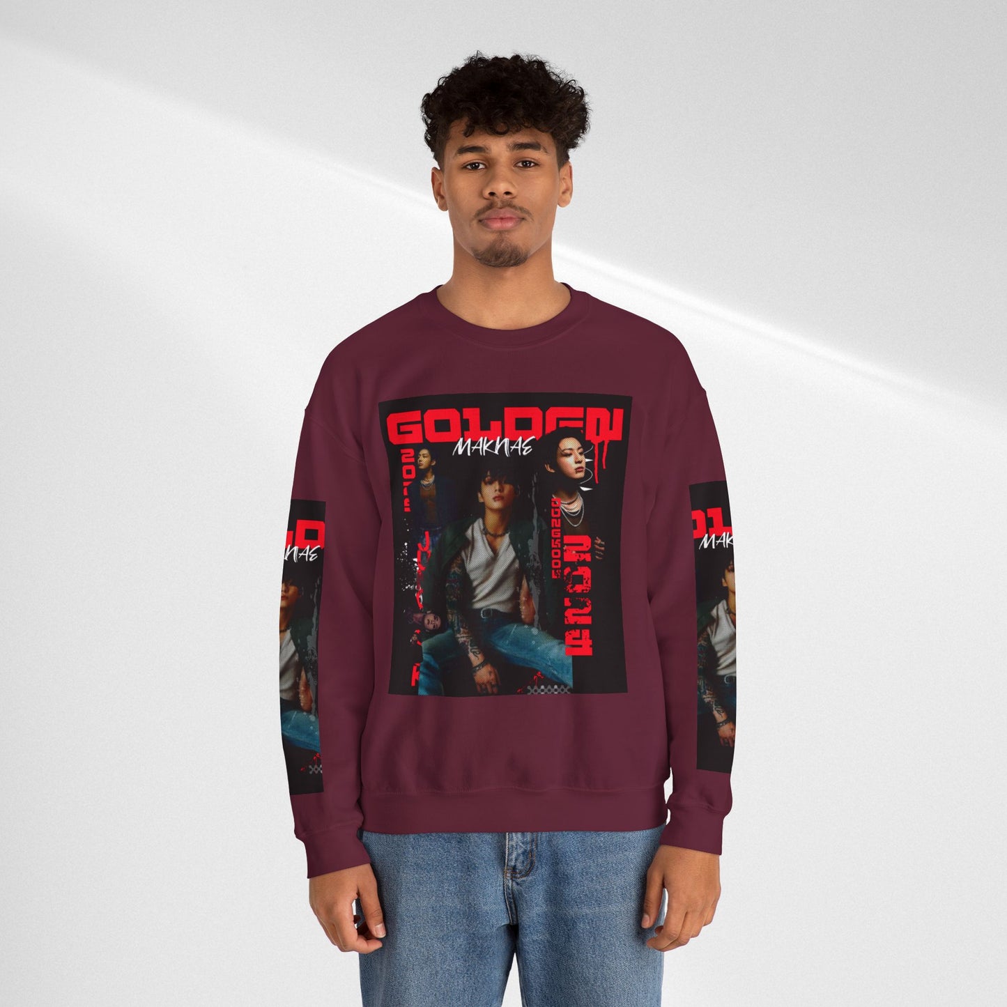JK Golden Making Crewneck Sweatshirt — Retro K-Pop Photo Graphic