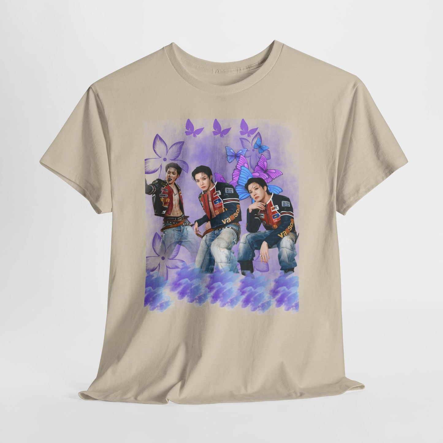 JHOPE Retro Pop Band Portrait Tee — Purple Butterfly Graphic T-Shirt