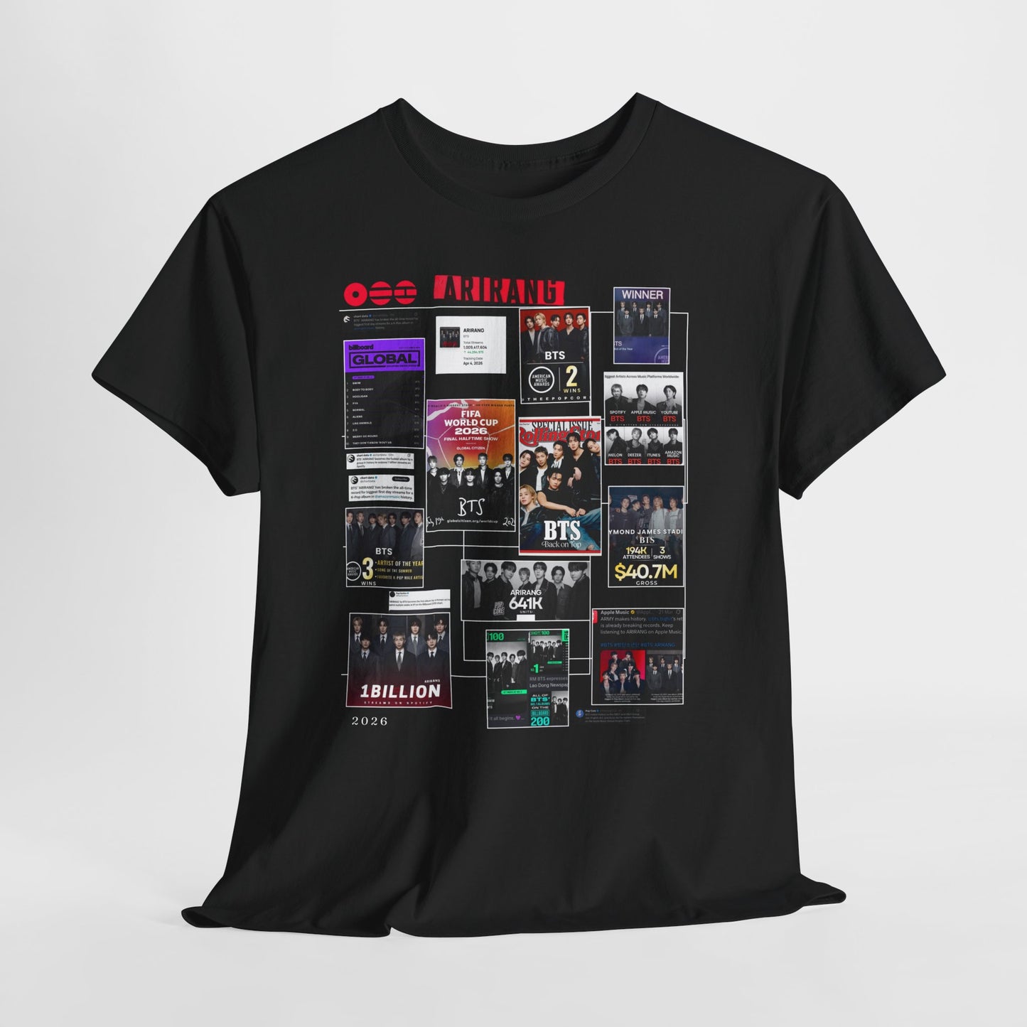 BTS ARIRANG Collage Tee — Iconic Albums & Milestones Graphic T-Shirt