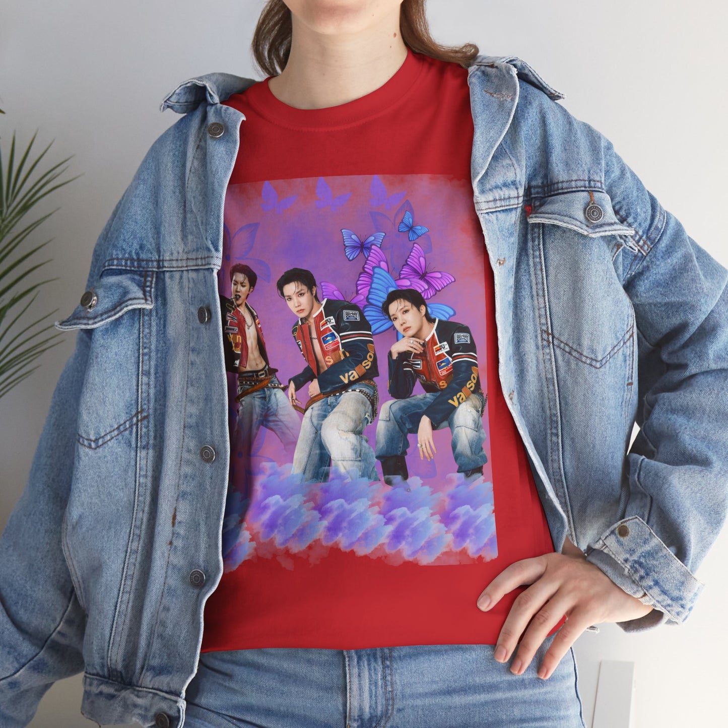 JHOPE Retro Pop Band Portrait Tee — Purple Butterfly Graphic T-Shirt