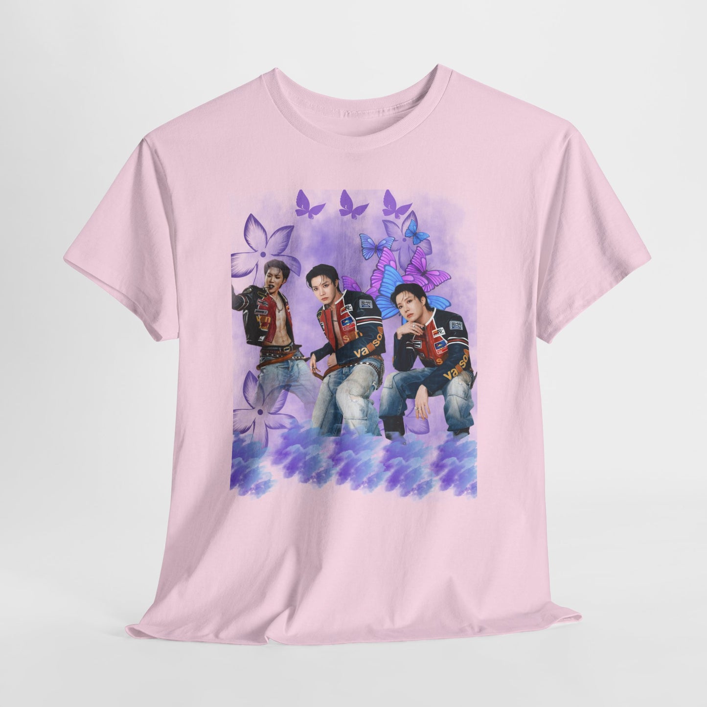 JHOPE Retro Pop Band Portrait Tee — Purple Butterfly Graphic T-Shirt
