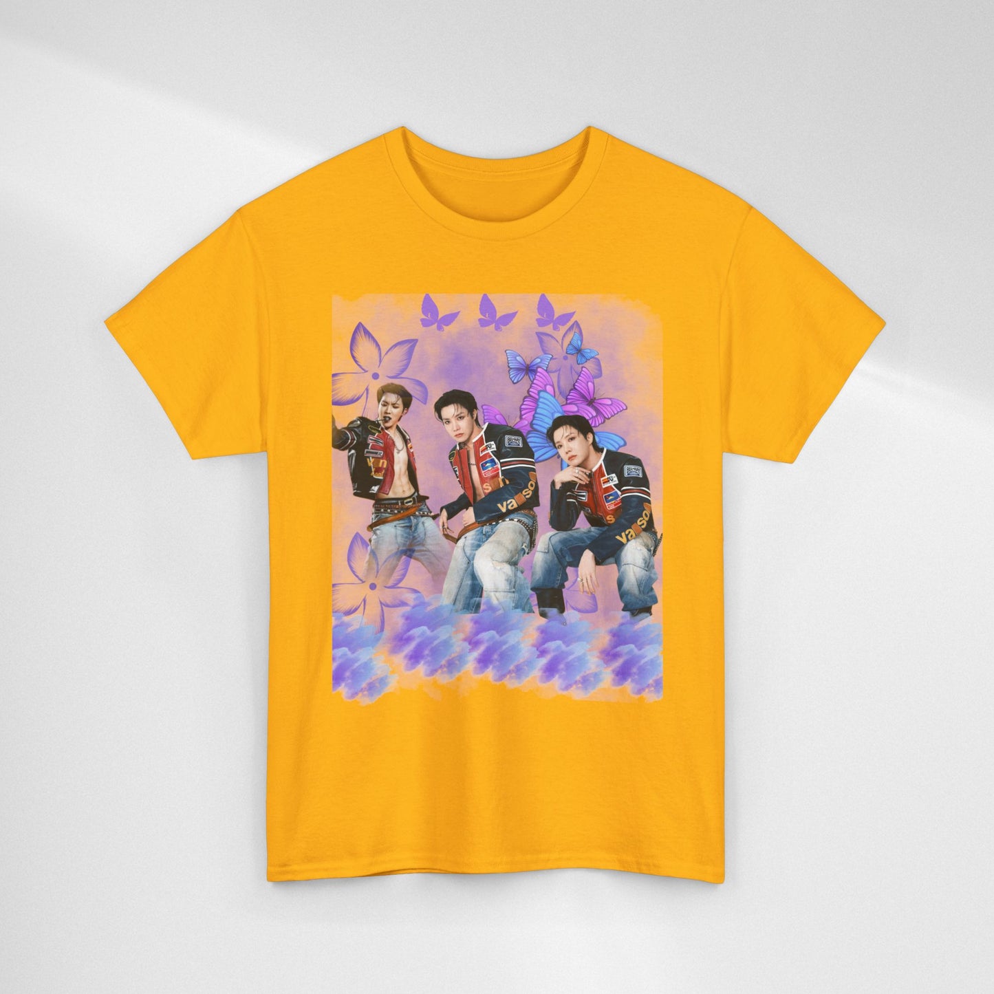 JHOPE Retro Pop Band Portrait Tee — Purple Butterfly Graphic T-Shirt