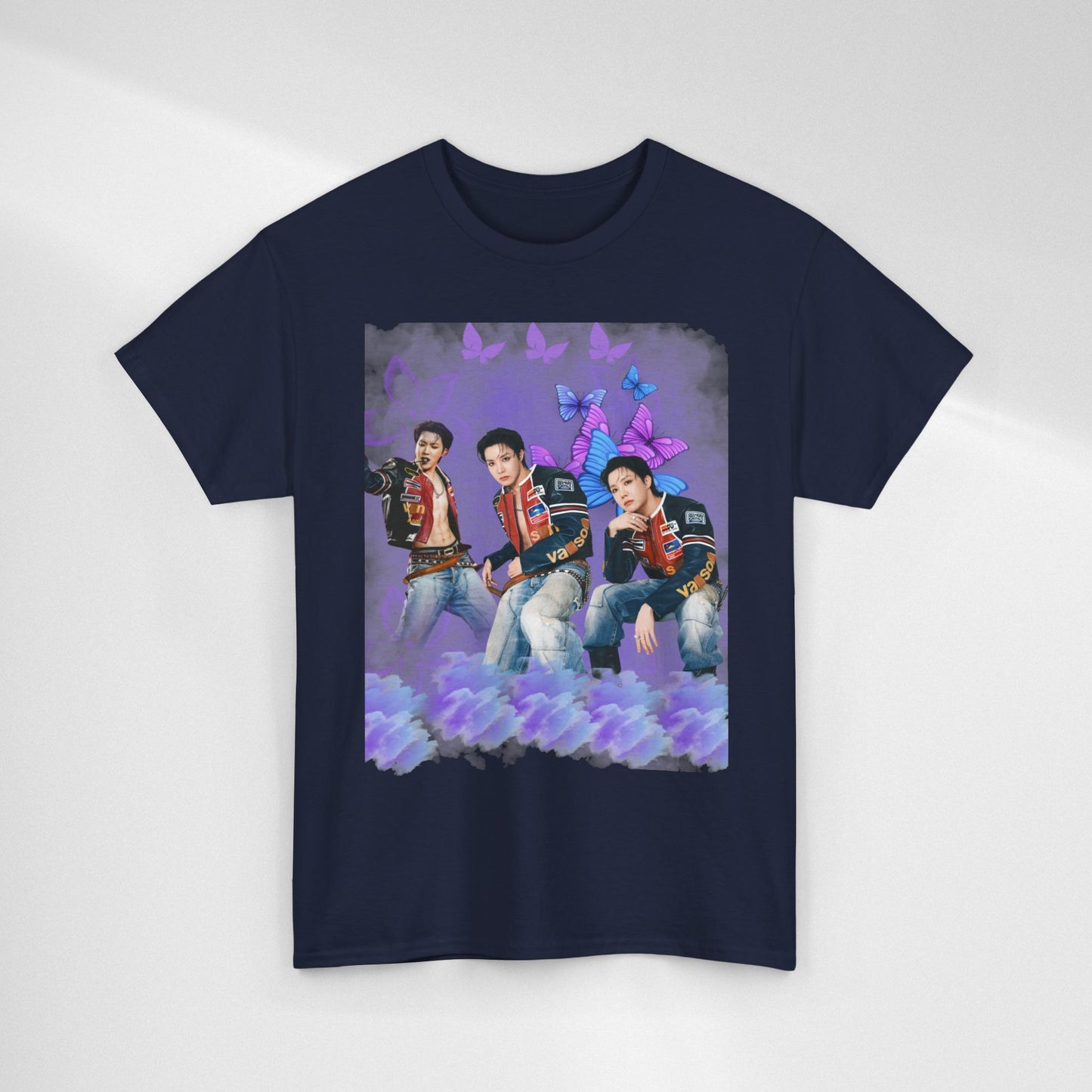 JHOPE Retro Pop Band Portrait Tee — Purple Butterfly Graphic T-Shirt