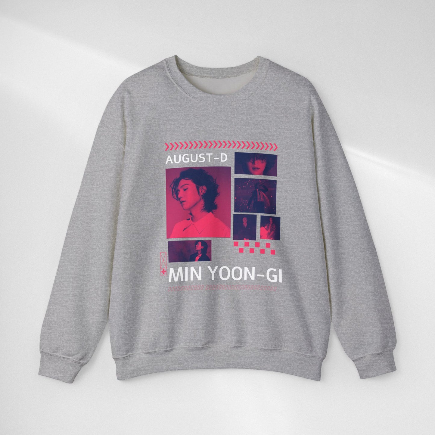 Graphic Crewneck Sweatshirt — 'MIN YOON-GI' Neon Photo Collage
