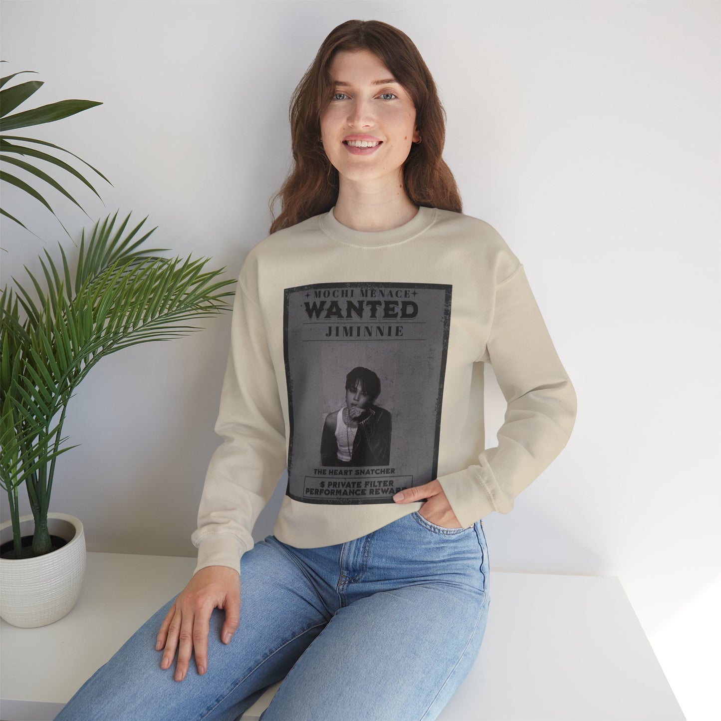 Wanted Poster Crewneck Sweatshirt – 'Wanted Jiminie' Vintage K-Pop Graphic